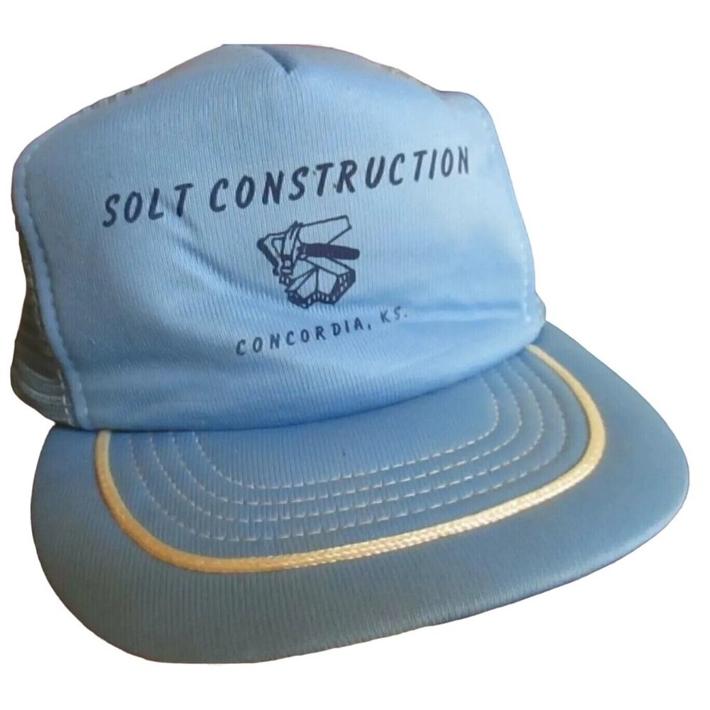 Mesh trucker Skater Cap  NEW True Vtg 80s KANSAS CONSTRUCTION Blue OSFA USA